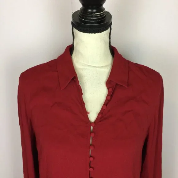 Soft Surroundings Blouse Top Size PS Womans Petite Red Button Front Long Sleeve - Picture 5 of 15